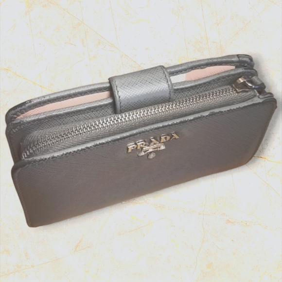 Prada Tri Color Saffiano Leather Wallet Greyish/Blue & Pink/Tan w/C.O. 🌸 - Picture 3 of 13